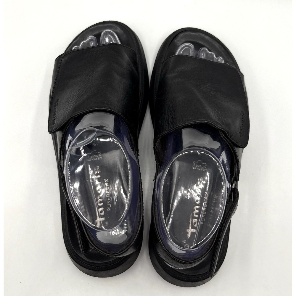 TAMARIS Lally Sandal Women's Size 38 US 8‎ Black Leather Slingback Platform Shoe - Picture 3 of 7